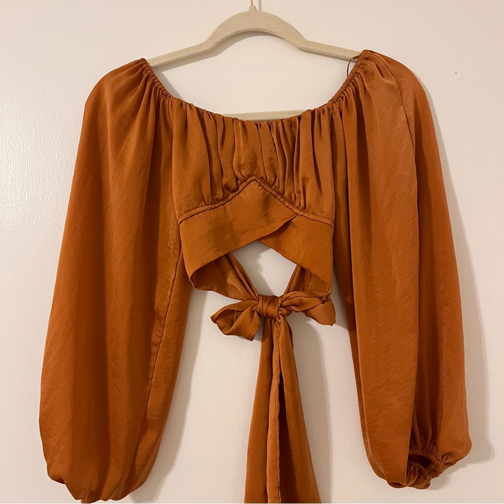 Cropped Orange Blouse with Tie Back
